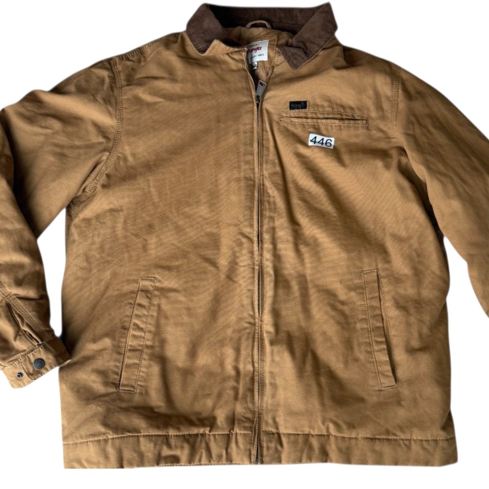 Wrangler Unisex Large Tan Canvas Barn Work Jacket Corduroy Collar Western